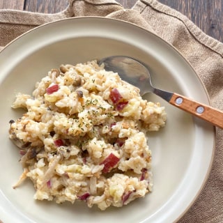 さつまいもときのこのクリームリゾット